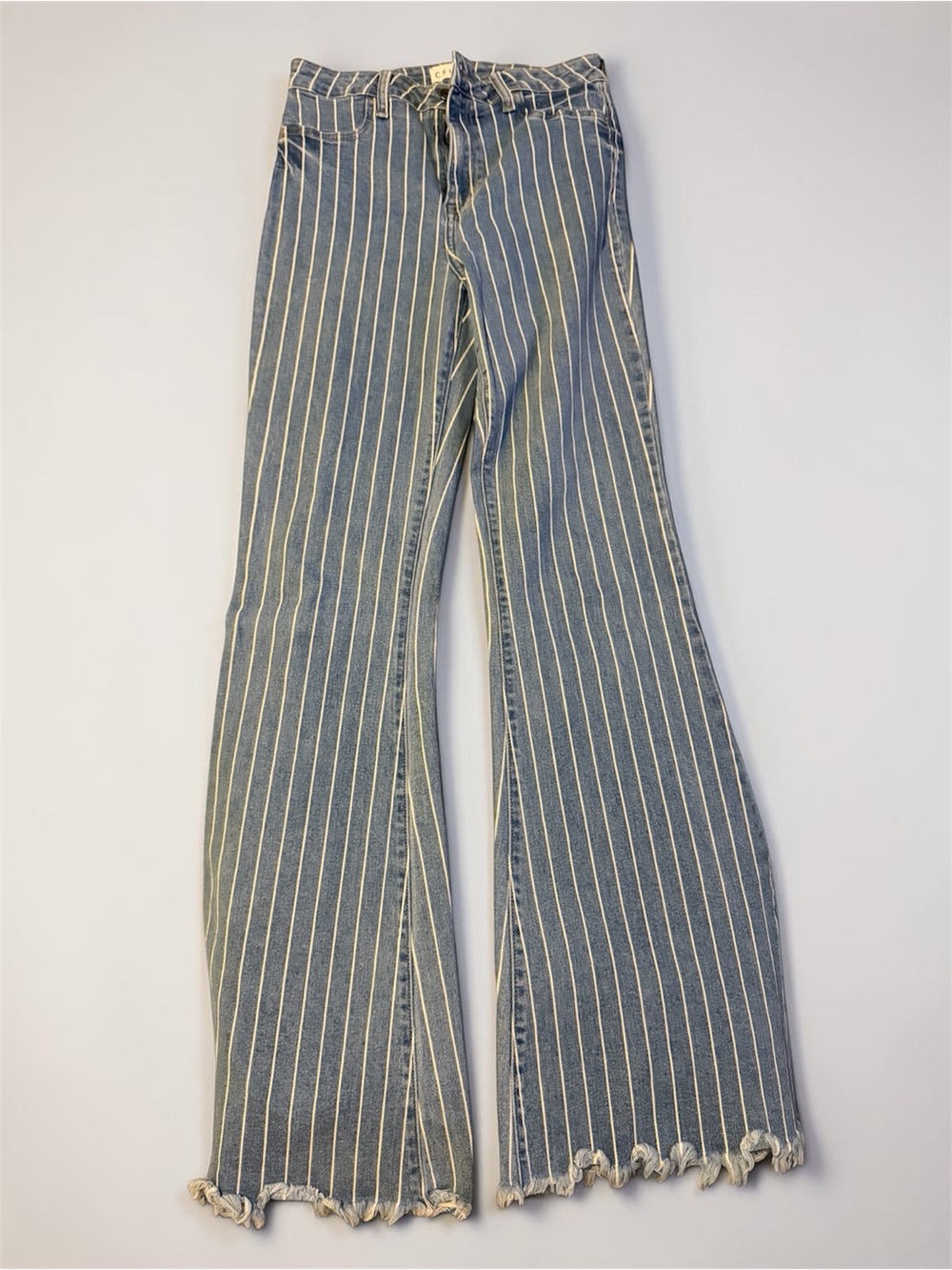 Striped Blue Women's High-Rise Flare Jeans